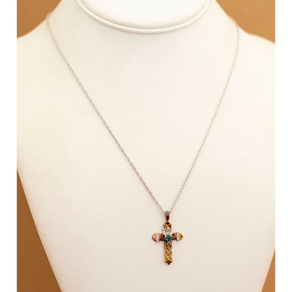 Vintage Sterling Silver Religious Cross Gold Tone Necklace 18 inch - U15 - Picture 2 of 5